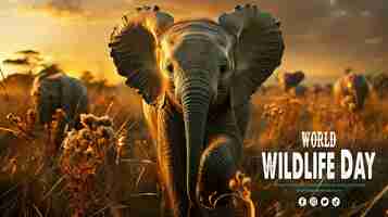 PSD 세계 야생동물의 날 - 정글의 야생 동물 개념