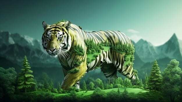 PSD world wildlife day with the tiger in jungle wildlife concept