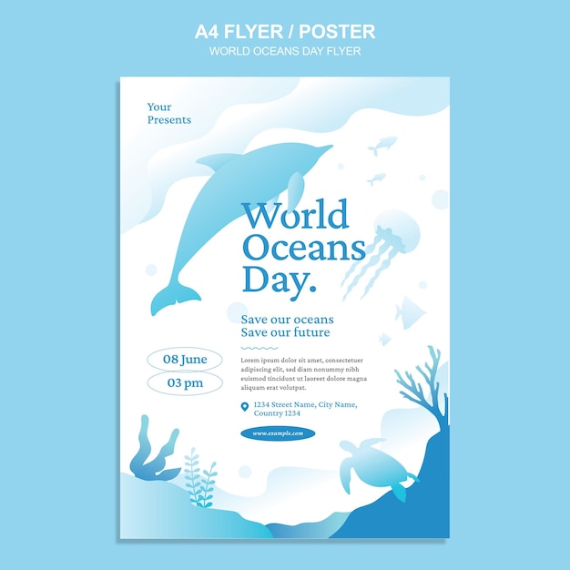 PSD flyer per la giornata mondiale dell'oceano