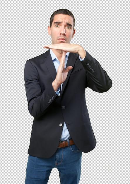 PSD worried businessman with break time gesture