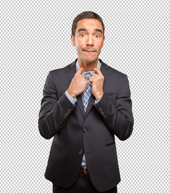 Worried young businessman with a gesture of stress