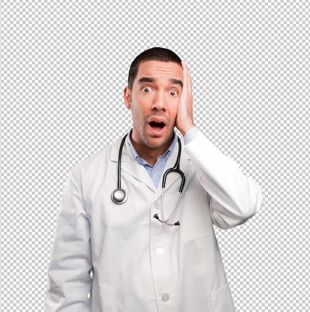 PSD worried young doctor with a gesture of depression