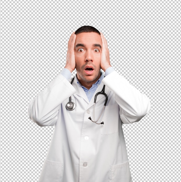 Worried young doctor with a gesture of depression