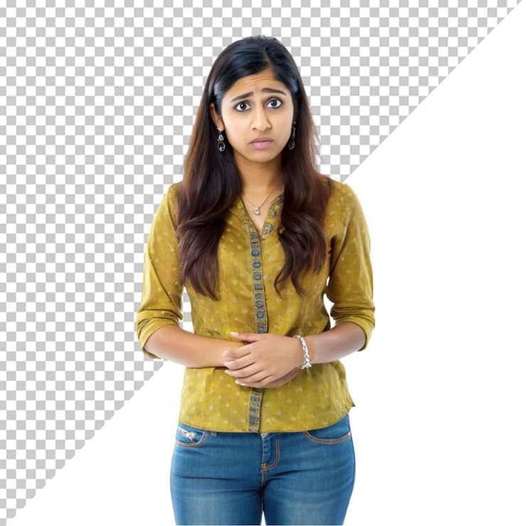 PSD worried young woman on a transparent background