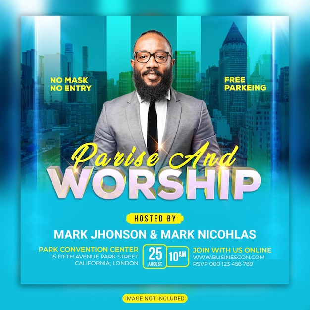 Worship and church conference sunday service flyer web banner social media post template