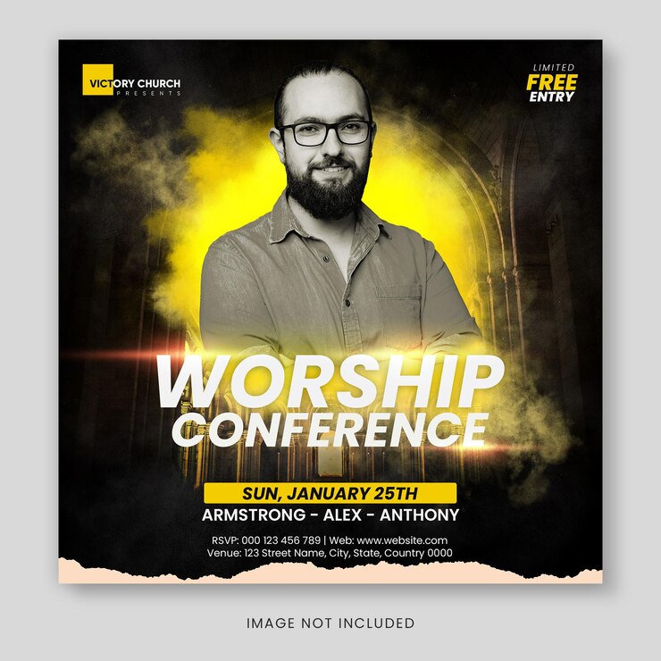 Worship Conference Church Event Flyer and Social Media Post PSD Template