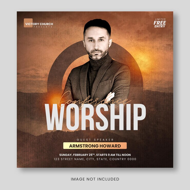 Worship Conference Church Event Flyer and Social Media Post PSD Template