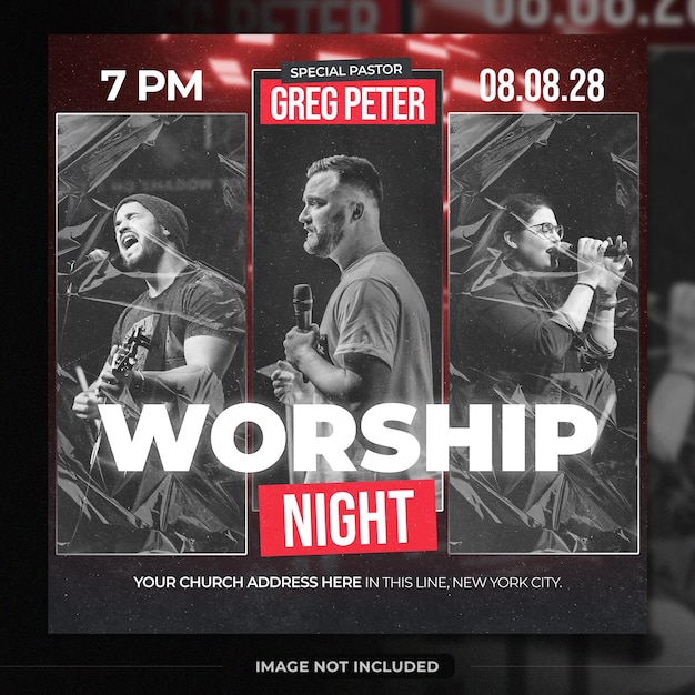 PSD worship night church revival service poster