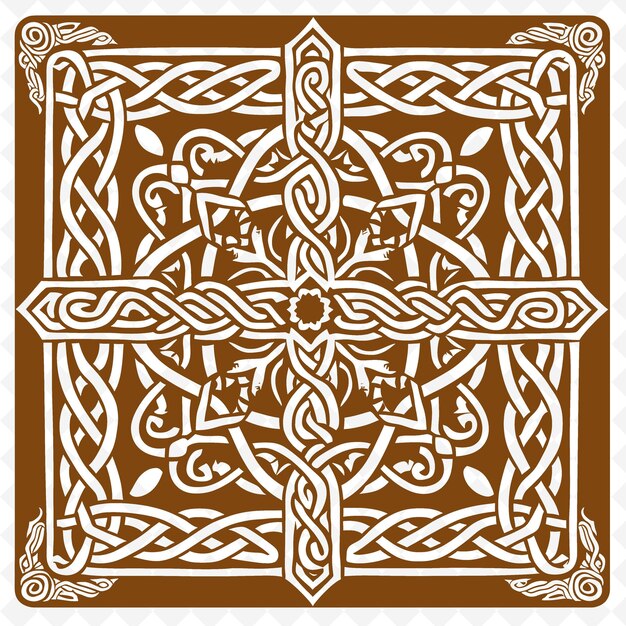 PSD woven placemat outline with celtic knotwork and cross symbo illustration frames decor collection