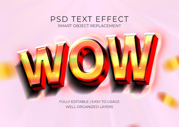 Wow 3d текстовый эффект редактируемый psd