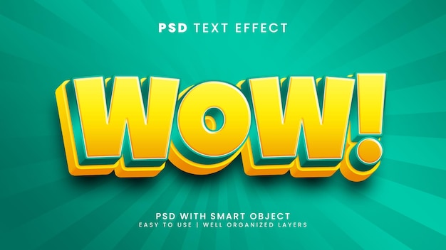 Wow verrassing gelukkig 3d bewerkbaar teksteffect met kinderen en cartoon tekststijl