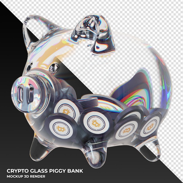 Wrapped Bitcoin WBTC coin in clear glass piggy bank 3d rendering