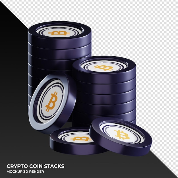 La moneta bitcoin wbtc avvolta impila l'illustrazione del rendering 3d della criptovaluta