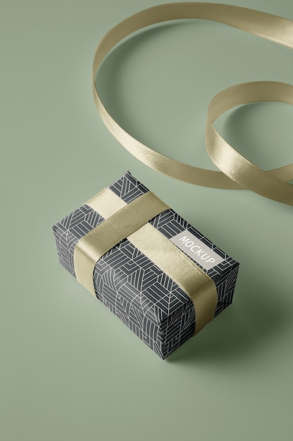 PSD wrapped present with cute pattern mockup