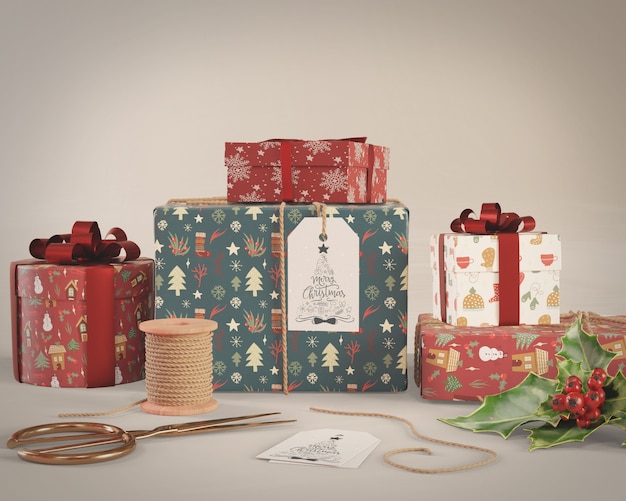 PSD wrapping gifts process at home mock-up