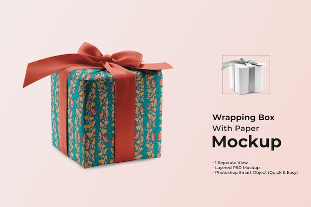 PSD wrapping paper mockup with box