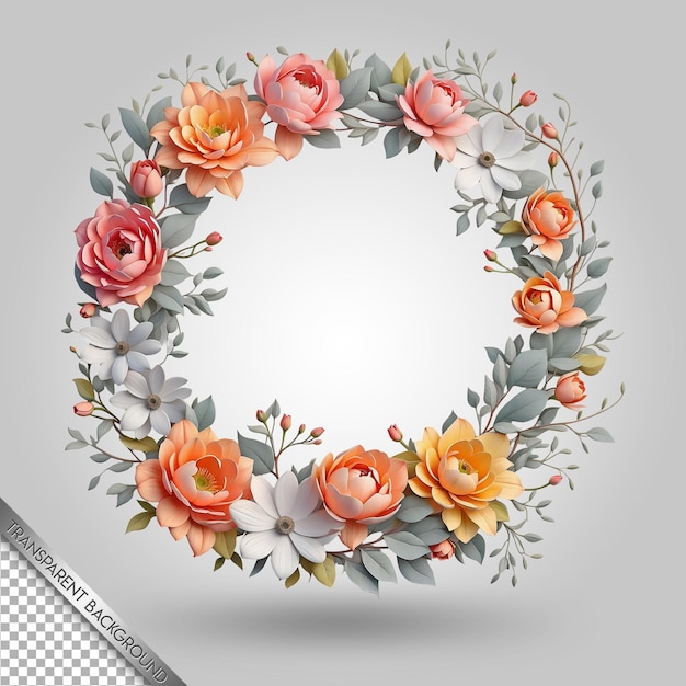 PSD a wreath of flowers with a white background with a white border