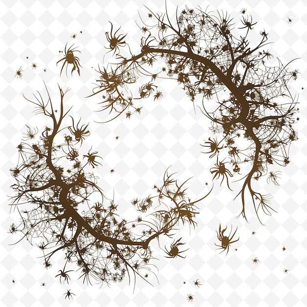 A wreath made of branches and leaves is drawn in a circle