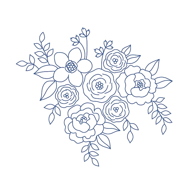 A wreath of roses and leaves Hand drawn of flower buckets