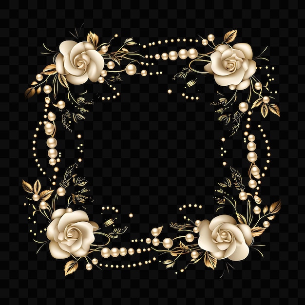 PSD a wreath of roses with gold leaves and pearls
