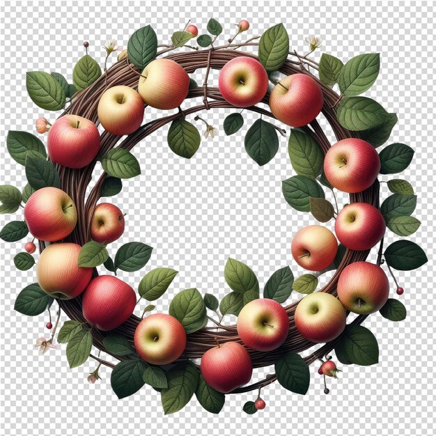 PSD a wreath with apples and leaves in the shape of a circle