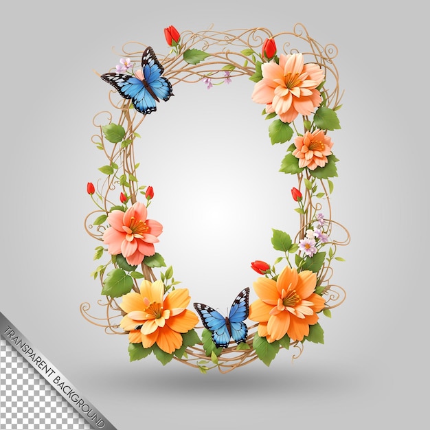 PSD a wreath with butterflies and flowers on it