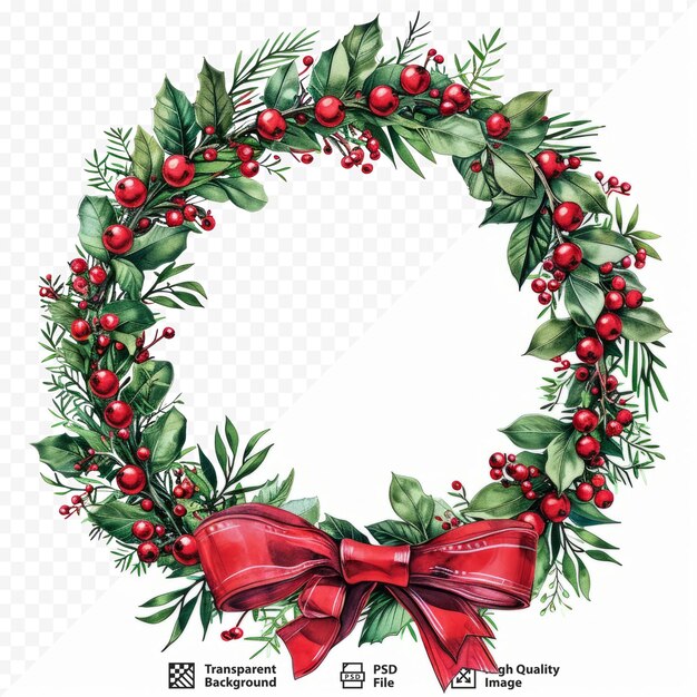 PSD wreath with red berries and bows