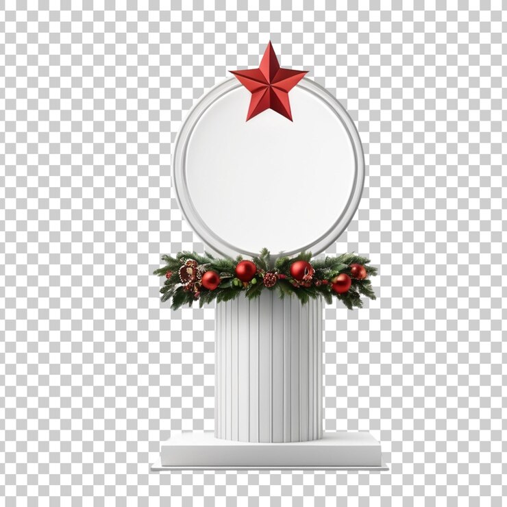 PSD a wreath with a red star on it is displayed on a white background