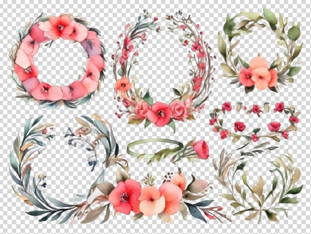 PSD wreaths floral frames watercolor flowers png