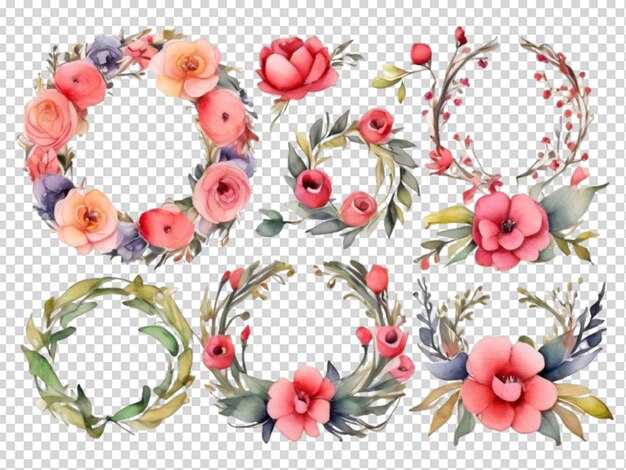 PSD wreaths floral frames watercolor flowers png