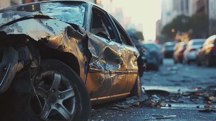 PSD wrecked car in city
