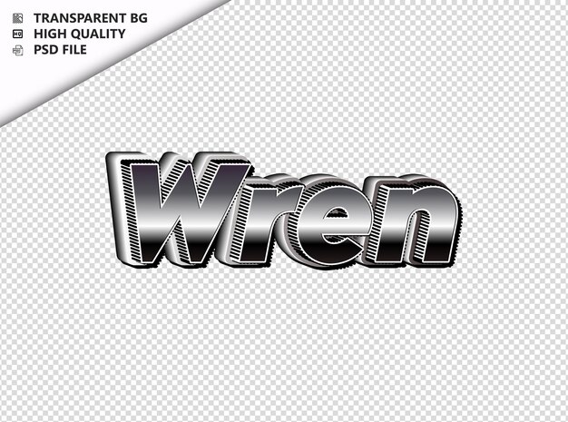 Wren typography text silver black psd transparent