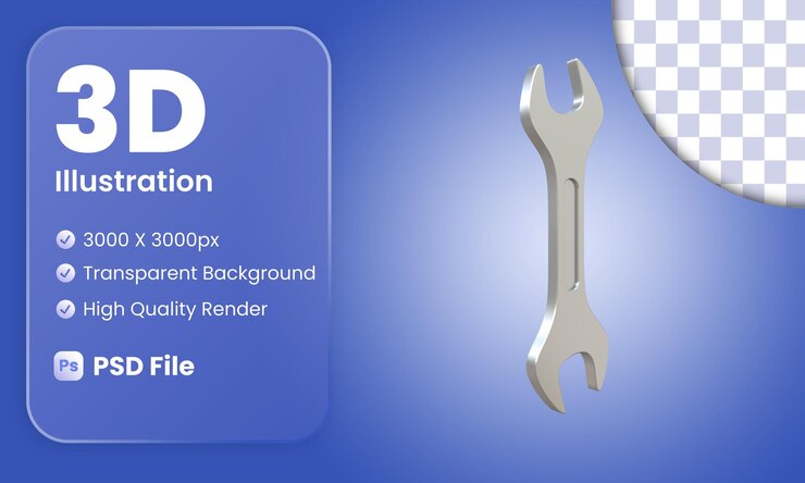 PSD リアルなスタイルのレンチ3dレンダリング