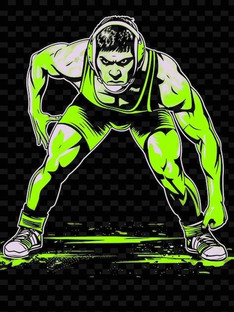 PSD wrestler in ready stance with wrestling shoes and headgear illustration flat 2d sport backgroundw
