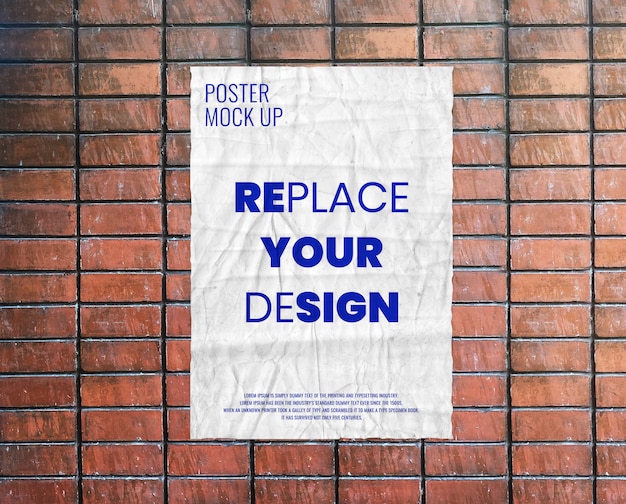 PSD wrinkled poster mockup