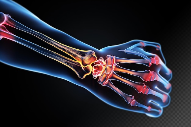 Wrist painful skeleton xray 3D Illustration medical concept wrist pain black background