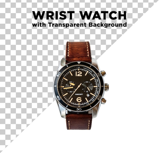 PSD wrist watch with a leather strap photo psd with transparent background