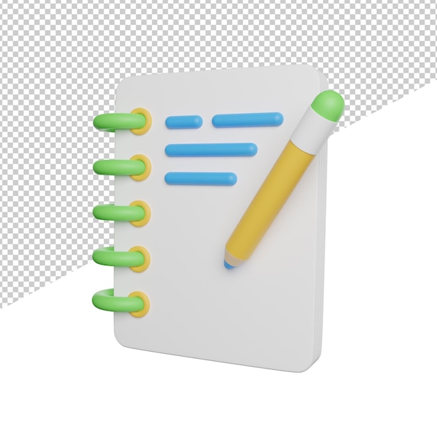 Writing note reminder side view 3d rendering icon illustration on transparent background