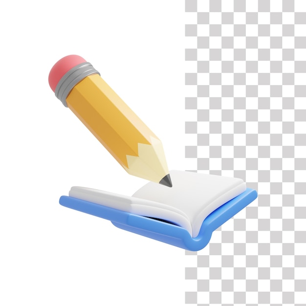 A writing pencil on a book with a blue cover