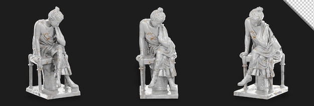 Wspaniałe renderowanie 3D rzeźby z okresu Hadriana, przedstawiającej siedzącą dziewczynę