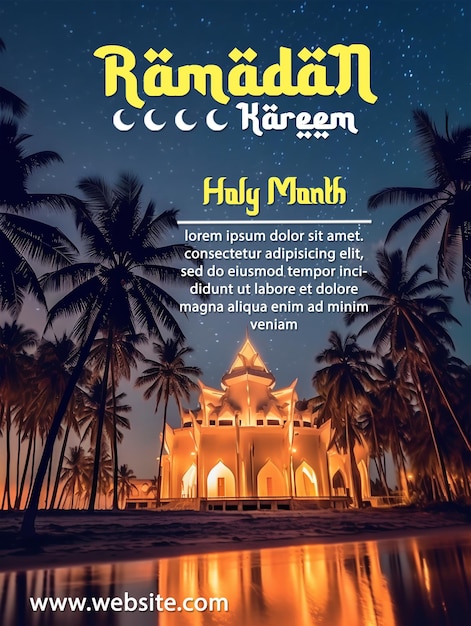 Wspaniały Meczet Na Plaży Ramadan Kareem Plakat Uroczystości