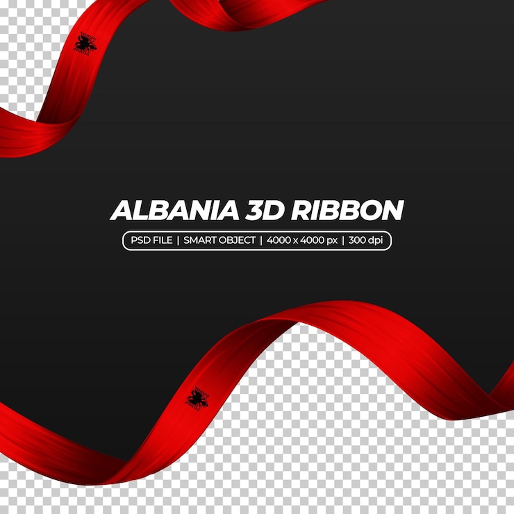 PSD wstążka z flagą albanii w kolorze 3d