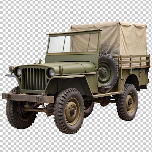 PSD ww2 military jeep trailer png on transparent background