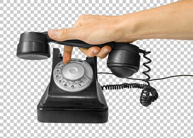 Wybieranie numeru na zabytkowym starym telefonie Koncepcja kontaktu i wsparcia Pojedynczo na przezroczystym tle