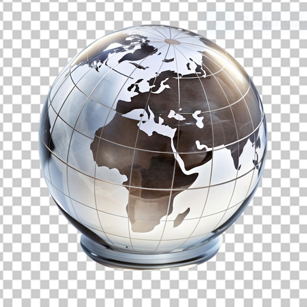 PSD wygrawerowany 3d kryształowy globus na przezroczystym tle