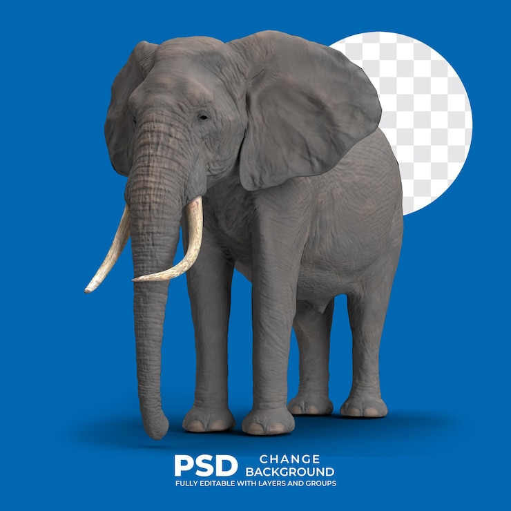 PSD wyizolowana ilustracja 3d afrykańskiego słonia