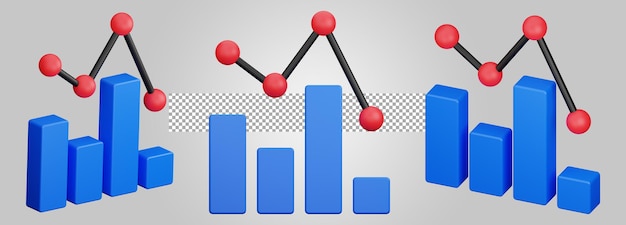 PSD wykres liniowy i słupkowy z fluktuacjami. renderowanie 3d