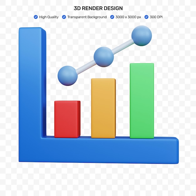 PSD wykres wzrostu renderowania 3d na białym tle