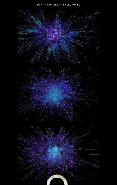 PSD wypalenie energii z rozproszeniem błyszczącego pyłu na przezroczystym tle