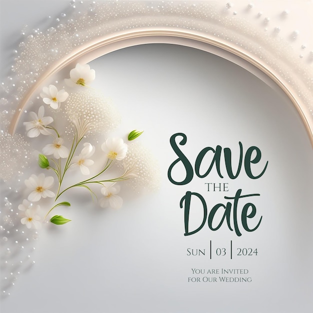 PSD wyrafinowane zaproszenie ślubne klasyczny biały kwiatowy i perłowy projekt